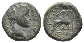 PHRYGIA, Synnada. Tiberius, 14-37 AD. Klaudios Valerianos, magistrate. AE.
Obv: [ϹƐ]ΒΑϹ[ΤΟϹ ϹΥΝ]ΝΑΔƐΩΝ.
Bare head of Tiberius (?), right.
Rev: [ƐΠΙ...