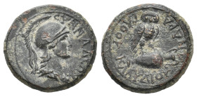 PHRYGIA, Synnada. Pseudo-autonomous issue, reign of Claudius, 41-54 AD. AE. Klaudios Andragathos, magistrate.
Obv: CYNNAΔЄΩN.
Helmeted head of Athen...