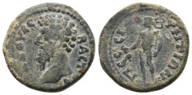 GALATIA, Pessinus. Lucius Verus, 161-169 AD. AE.
Obv: Α Κ Λ ΟΥ ϹЄΒΑϹΤΟϹ.
Bare head of Lucius Verus, left.
Rev: ΠЄϹϹΙ[ΝΟ]ΥΝΤΙΩΝ.
Hermes standing le...