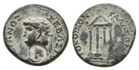 GALATIA, Koinon of Galatia. Nero as Augustus, 62/5 AD. AE.
Obv: [Ν]ΕΡΩΝΟΣ ΣΕΒΑΣΤΟΥ.
Laureate head of Nero, left; cmk., Zeus (?), bearded head left (...