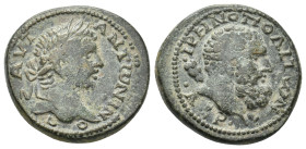 CILICIA, Irenopolis-Neronias. Caracalla, 198-217 AD. AE, Triassarion.
Obv: AYT ANTⲰNINOC.
Laureate head of Caracalla to right.
Rev. ΙΡΗΝΟΠΟΛЄΙΤⲰΝ /...