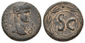 SYRIA, Seleucis and Pieria. Antioch. Nero, 54-68 AD. AE, Semis.
Obv: IM NER CLAV CAESAR.
Laureate head of Nero, right, before serpent.
Rev: Large S...