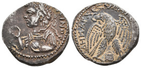 SYRIA, Uncertain mint of the Syrian Tetradrachms. Elagabal, 218-222 AD. AR, Tetradrachm.
Obv: [...]ΝƐΙΝΟϹ Ϲ.
Laureate, draped and cuirassed bust of ...