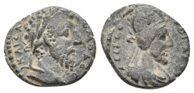 MESOPOTAMIA. Commodus, with Abgar VIII, 177-192 AD. AE.
Obv: ΚΑΙϹΑΡ AV ΚΟΜΟΔΟϹ.
Laureate head, right.
Rev: ΑΒΓΑΡΟϹ ΒΑϹΙΛЄVϹ.
Draped bust of Abgar ...