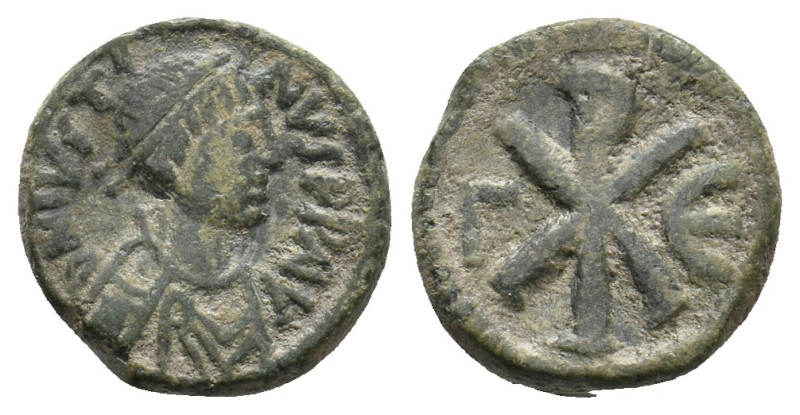 JUSTIN I, 518-527 AD. AE, Pentanummium. Nikomedeia. 3rd officina.
Obv: D N IVST...