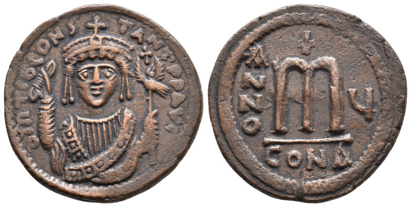 TIBERIUS II CONSTANTINE, 578-582 AD. AE, Follis. Constantinople. 1st officina. D...