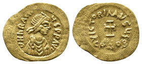 HERACLIUS, 610-641 AD. AV, Tremissis. Constantinople.
Obv: δN ҺRACLIЧS P P AVG.
Bust of Herakleios facing right, beardless, wearing diadem, cuirass,...