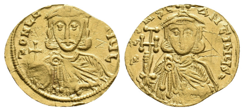 LEO III THE ISAURIAN with CONSTANTINE V, 717-741 AD. AV, Tremissis.
Obv: δ N D ...