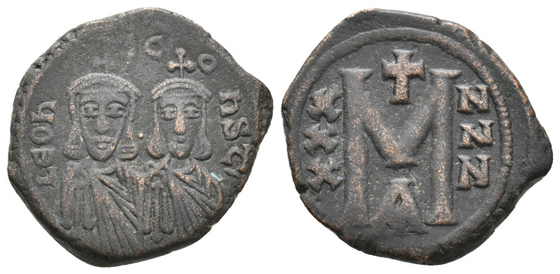 LEO III THE "ISAURIAN", with CONSTANTINE V, 717-741 AD. AE, Follis. Constantinop...