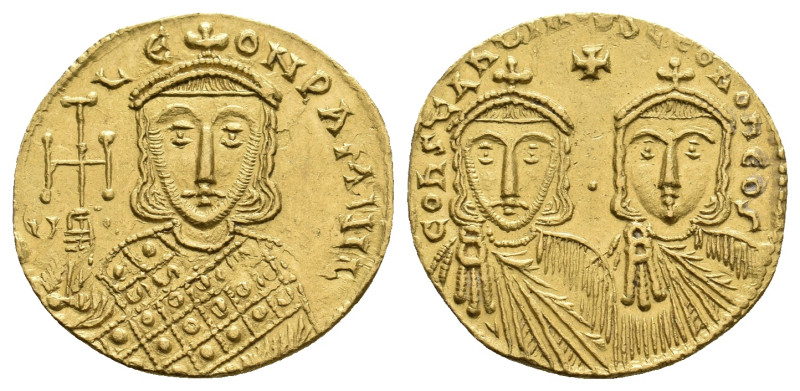 CONSTANTINE V COPRONYMUS, with LEO IV and LEO III, 741-775 AD. AV, Solidus Const...