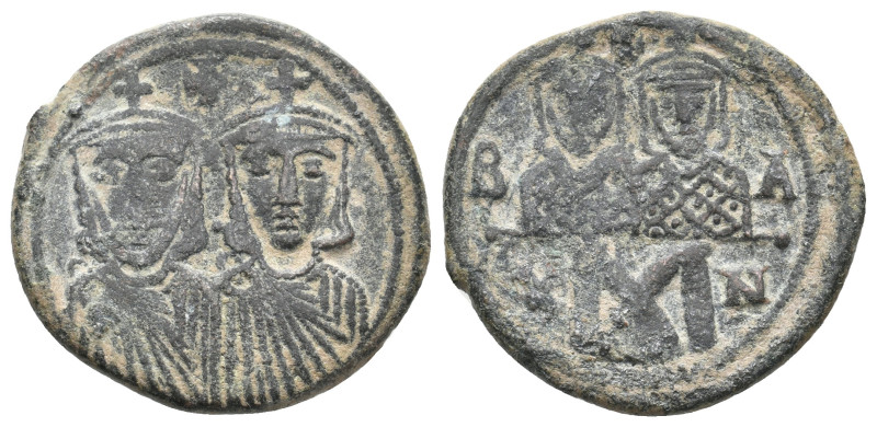 LEO IV the KHAZAR, with CONSTANTINE VI, 775-780 AD. AE, Follis. Constantinople....