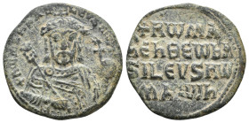 CONSTANTINE VII PORPHYROGENITUS with ROMANUS I, 913-959 AD. AE, Follis, Constantinople.
Obv: + RωM[AҺ] [Ь]A[SI]LЄVS [RωM].
Frontal bust of Constanti...