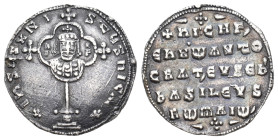 NICEPHORUS II PHOCAS, 963-969 AD. AR, Miliaresion. Constantinople.
Obv: + IҺSЧS XRISTЧS ҺICA ✷ / n- I – C- F.
Cross crosslet set upon globus above t...