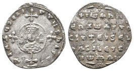 JOHN I TZIMISCES, 969-976 AD. AR, Miliaresion. Constantinople.
Obv: + [IҺSЧS XR]ISTЧS ҺICA ✷. / [I]-[W]-A-N
Cross crosslet set on globus above two s...
