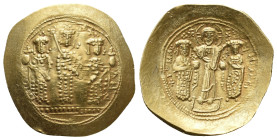 ROMANUS IV DIOGENES with EUDOCIA, MICHAEL VII, CONSTANTIUS and ANDRONICUS, 1068-1071 AD. AV, Histamenon Nomisma. Constantinople.
Obv: [KⲰN mX ANΔ]
T...
