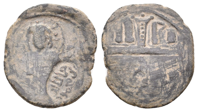 Byzantine. Anonymous. Circa 11th. Century AD. AE, Follis.
Obv: Facing bust of C...