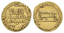 Islamic, Abbasid Caliphate. HARUN AL-RASHID, 786-809 AD / 170-193 AH. AV, Dinar.
Obv: In center; Lailahe illalah vahdebu la serike leh (There is no G...