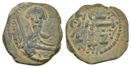 Crusaders. Antioch. TANCRED, Regent 1101-1103 & 1104-1112 AD. AE, Follis.
Obv: Facing bust, wearing turban and holding sword.
Rev: [IC – XC] / N[I] ...