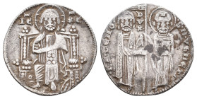 Italy. RANIERI ZENO, 1253-1268 AD. AR, Grosso. Venice.
Obv: S M VENETI / RA GENO / DVX
St. Mark, on the right, standing facing, holding book of Gosp...