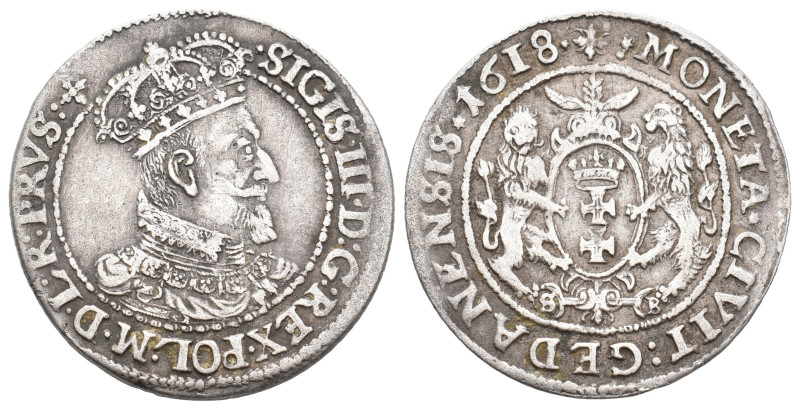 Poland. SIGISMUND III VASA, 1587-1632 AD. AR. Danzig. 1618.
Obv: SIGIS III D G ...