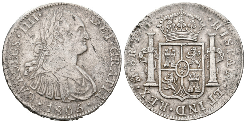 Mexico. CHARLES IV, 1788-1808 AD. AR, 8 Reales.
Obv: DEI GRATIA CAROLUS IIII / ...