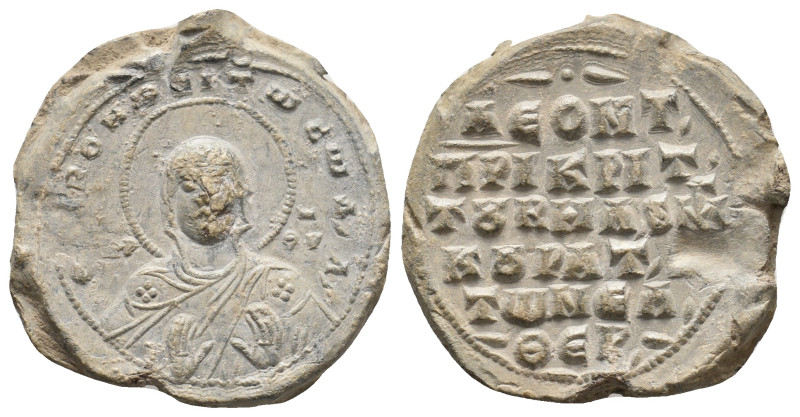 PB seal of Leontios, patrikios, judge of the Velum, and grand kourator τῶν Ἐλευθ...