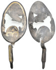 ANCIENT GREEK SILVER(GOLD PLATED) SPOON.(CIRCA 3RD-1ST BC).
Condition : See picture. No return.
Weight : 20.63 g
Diameter: 99 mm