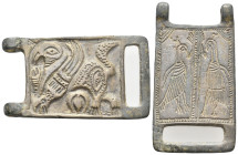 ANCIENT BYZANTINE BRONZE BELT BUCKLE. (11TH – 14TH century A.D)
Condition : See picture. No return
Weight : 21.71 g
Diameter : 52 mm