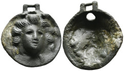 ANCIENT ROMAN BRONZE MEDUSA APPLIQUE (CIRCA 1ST-3RD CENTURY AD)
Condition : See picture. No return.
Weight : 29.76 g
Diameter : 44 mm