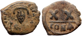 Phocas (602-610) Half AE Follis (Bronze, 5.20g, 22mm) Constantinople.