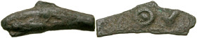 "Skythia, Olbia. Ca. 525-350 B.C. AE cast dolphin (21.9 mm, 1.42 g). ΘY. Anokhin 180; SNG BM 369. VF, dark green patina. Scarce variation. "