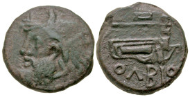 "Skythia, Olbia. civic issue. 260-250 B.C. AE 23 (22.5 mm, 10.84 g, 9 h). Bearded head of river-god Borysthenes left / OΛBIO, ethnic beneath uncertain...