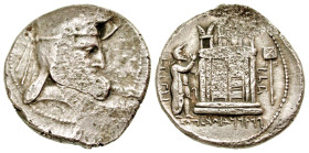 "Kingdom of Persis. Oborzos (Vabharz). Early-mid 3rd century B.C. AR tetradrachm (28 mm, 16.94 g, 6 h). Diademed head right, wearing leather cap / Fir...