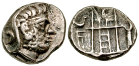 "Kingdom of Persis. Uncertain king. Late 2nd century B.C. AR drachm (17.3 mm, 4.23 g). Head of king right, wearing kyrbasia / Fire altar with attendan...