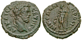 "Moesia Inferior, Nicopolis ad Istrum. Septimius Severus. A.D. 193-211. AE assarion (17.6 mm, 2.74 g, 2 h). AY KAI CE CEYHPO (sic), laureate head of S...