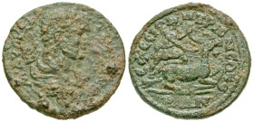 "Ionia, Ephesus. Caracalla. A.D. 198-217. AE 22 (22.3 mm, 5.66 g, 6 h). ΑΥ Μ ΑΥΡ ΑΝΤΩΝЄΙΝΟ , laureate, draped, and cuirassed bust right, seen from beh...