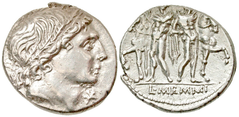 "L. Memmius. 109-108 B.C. AR denarius (18.6 mm, 3.93 g, 4 h). Rome mint, Struck ...