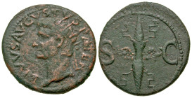"Divus Augustus. Died A.D. 14. AE as (28.3 mm, 10.72 g, 7 h). Rome, A.D. 34-37. DIVVS AVGVSTVS PATER, bare head left / winged thunderbolt between S-C....