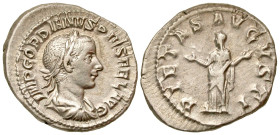 "Gordian III. A.D. 238-244. AR denarius (21.6 mm, 3.27 g, 6 h). Rome mint, struck A.D. 240. IMP GORDIANVS PIVS FEL AVG, laureate, draped and cuirassed...