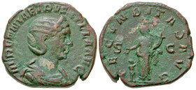 "Herennia Etruscilla. Augusta, A.D. 249-251. AE sestertius (28.2 mm, 17.56 g, 1 h). Rome mint. HERENNIA ETRVSCILLA AVG, Diademed and draped bust of He...