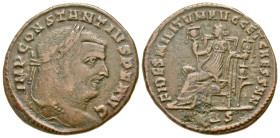 "Constantius I. A.D. 305-306. BI follis (27.8 mm, 8.45 g, 1 h). Aquileia mint, Struck A.D. 305/6. CONSTANTIVS P F AVG, laureate head of Constantius I ...