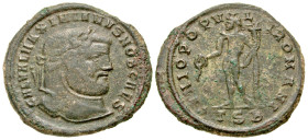 "Galerius. As Caesar, A.D. 293-305. AE silvered follis (28.3 mm, 9.23 g, 1 h). Heraclea mint, Struck A.D. 296-298. GAL VAL MAXIMIANVS NOB CAES, laurea...