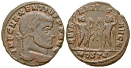 "Maxentius. A.D. 306-312. AE follis (24.2 mm, 6.05 g, 7 h). Ostia mint, struck A.D. 309-312. IMP C MAXENTIVS P F AVG, laureate head of Maxentius right...