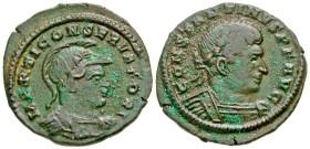 "Constantine I. A.D. 307/10-337. AE follis (20.7 mm, 3.17 g, 6 h). Ticinum mint. IMP CONSTANTINVS AVG, Laureate and cuirassed bust of Constantine I ri...