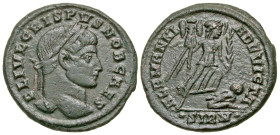 "Crispus. Caesar, A.D. 317-326. AE 3 (19.6 mm, 3.19 g, 6 h). Sirmium mint, A.D. 324-325. FL IVL CRISPVS NOB CAES, laureate head right / ALEMANNIA DEVI...