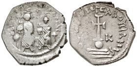 "Heraclius. 610-641. AR hexagram or double miliarense (21.6 mm, 5.80 g, 7 h). Constantinople mint, no date. [dd NN hЄRACLIЧS Єt hЄRA CONSt] (or simila...