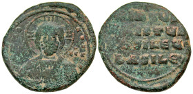 "Basil II Bulgaroktonos and Constantine VIII, joint reign. 976-1025. AE follis (28.1 mm, 10.03 g, 6 h). Class A2 Anonymous Type. Constantinople mint. ...