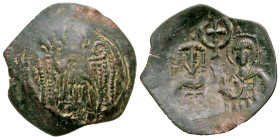 "Michael VIII Palaeologus. 1261-1282. AE trachy (27 mm, 2.48 g, 6 h). Thessalonica mint. Archangel Michael standing facing, holding labarum and sword ...