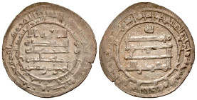 "Abbasid Caliphate. al-Muqtadir. 295-320/908-932. AR dirham (26.8 mm, 2.87 g, 1 h). Madinat al-Salam (Baghdad) mint, dated A.H. 306. with heir Abu'l '...