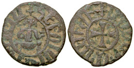 "Armenian Kingdom, Cilician Armenia. Levon IV. 1320-1342. AE Pogh (22.5 mm, 3.82 g). Levon enthroned facing, holding cross and scepter / Ornate Cross ...